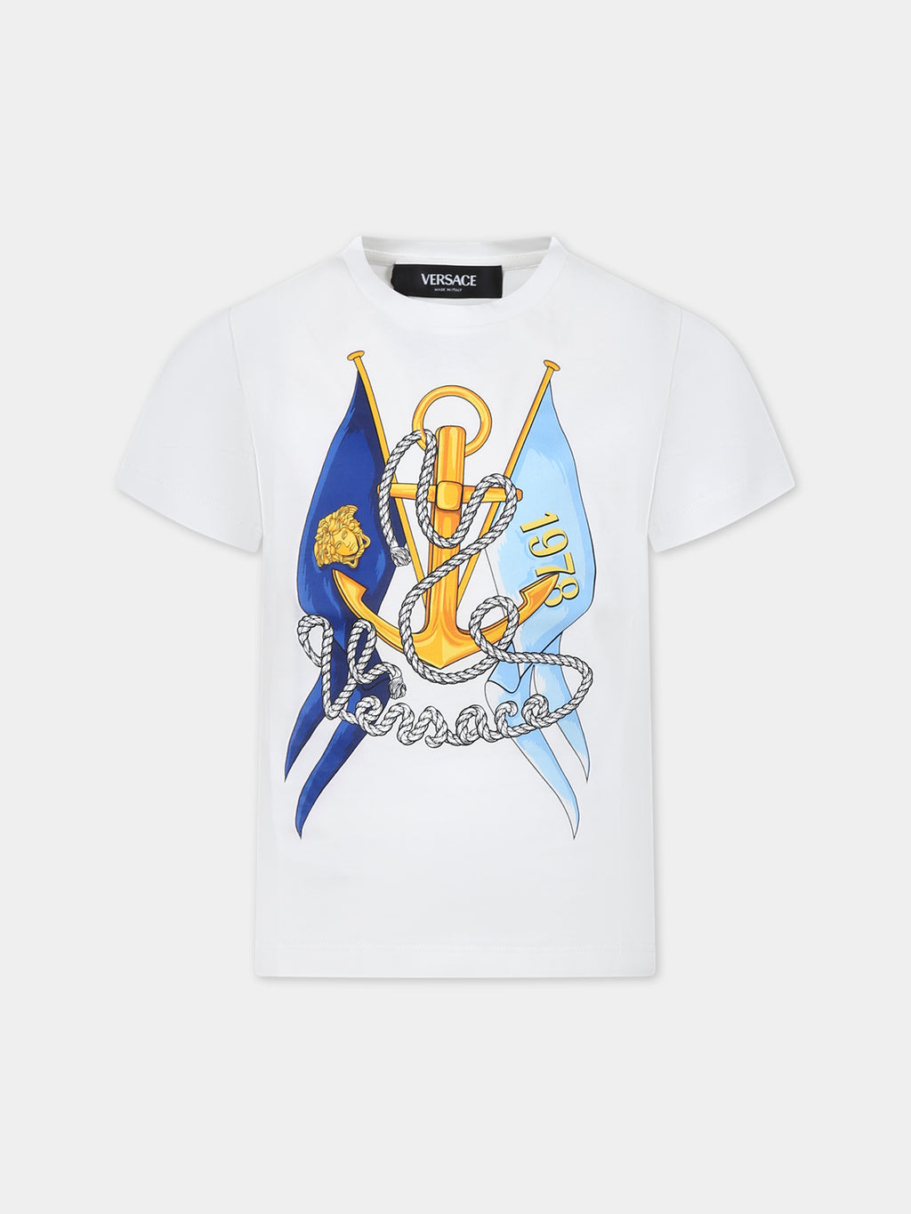 White t-shirt for boy with anchor print